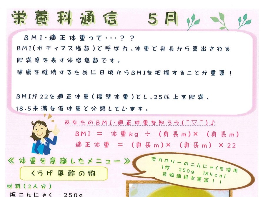 川西湖山病院 栄養科「栄養科通信5月号」